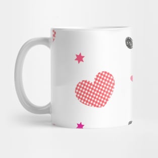 Plaid hearts with seamless black pattern with doodle paw prints Mug